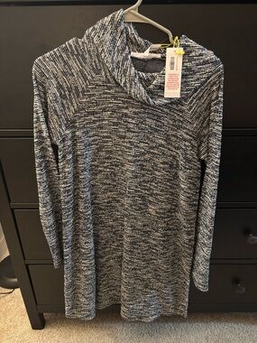 BCBGMaxAzria Black and White Marled Cowl Neck Tunic Dress